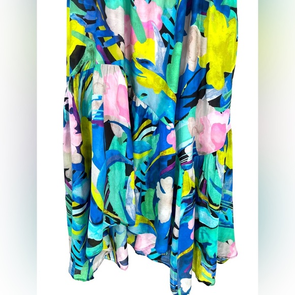 Anthropologie Sunny Hawaiian Floral Print Silk Blend Midi Dress Bohemian Size M - Picture 6 of 16